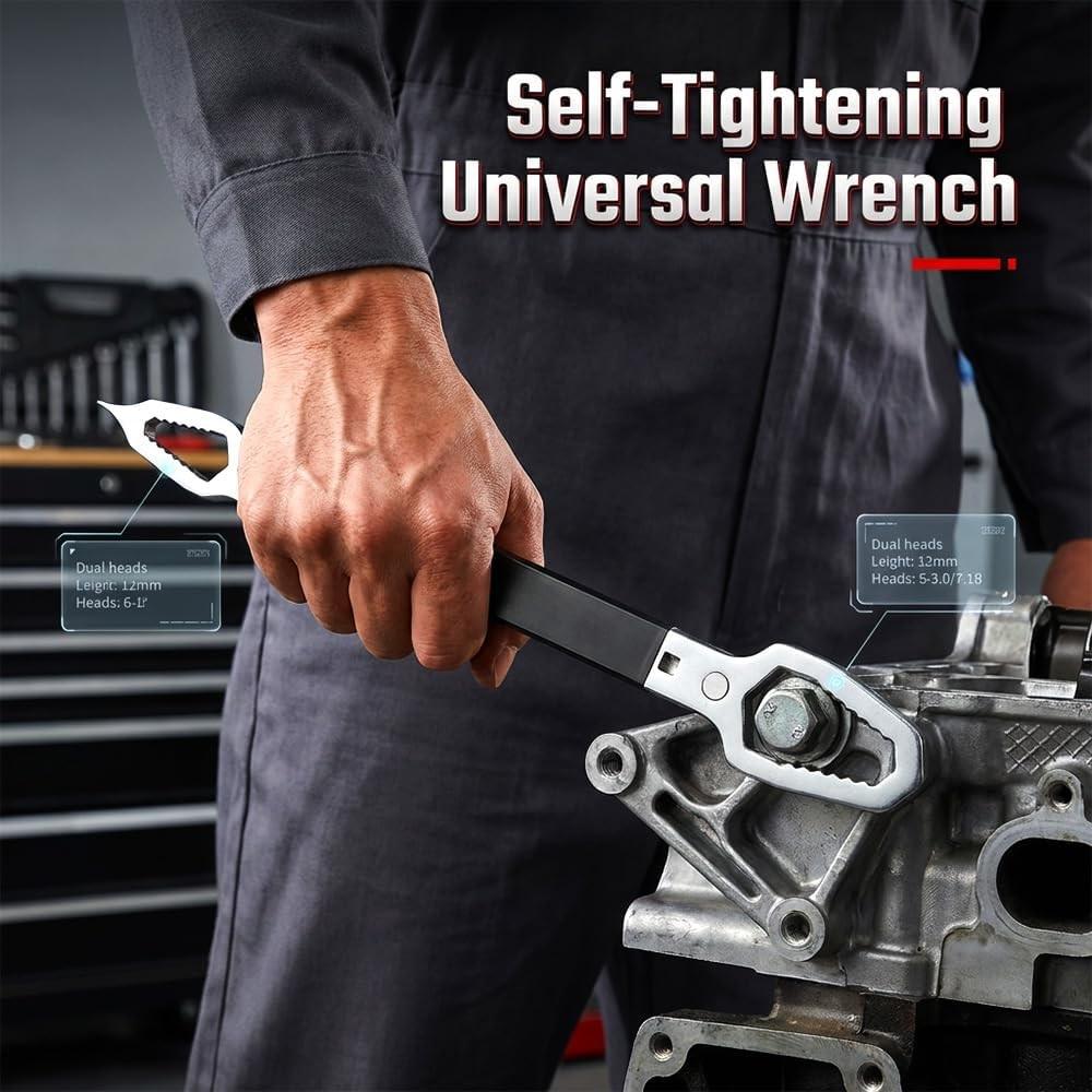 Double-headed wrench, self-adjusting universal wrench, double-ended design, multi-function self-tightening wrench