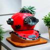 45.72cm Red Diving Helmet Mark V with Wooden Base Nautical Decor Deep Sea Diver Helmet