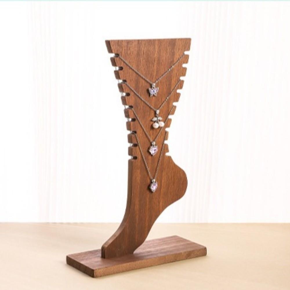 Large Capacity Wooden Necklace Frame Foot Shaped Jewelry Storage Rack Tabletop