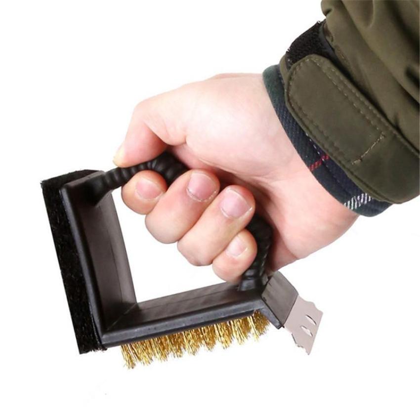 3 In 1 BBQ Triple Barbecue Grill Brush Copper Steel Cleaning Brushes Barbeque Cleaner Kitchen