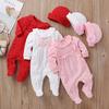 Newborn Infant Baby Girls Solid Ruffles Floral Romper Jumpsuit+Hat Outfits Sets