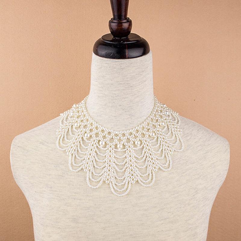 Latest Women Collar Designs Luxurious Pearl Bow Fake Collar Hot Sell Collar Pearl Fake Shirt Collar Pretty Hand Knit Pearl Beads