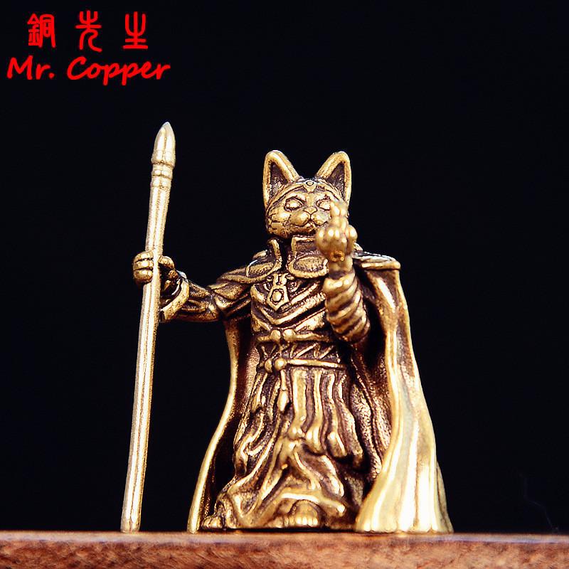 Плащ Кот Король Миниатюрные Фигурки Сплошная Латунь Животное Маленькая Статуэтка Настольное Украшение Винтажное Домашний Декор Ремесла Аксессуары