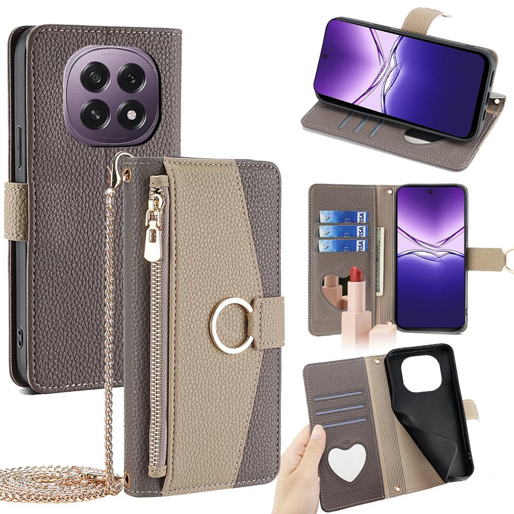 For Oppo F29 5G Case Mirror Wallet Leather Phone Cover with Chain Shoulder Strap