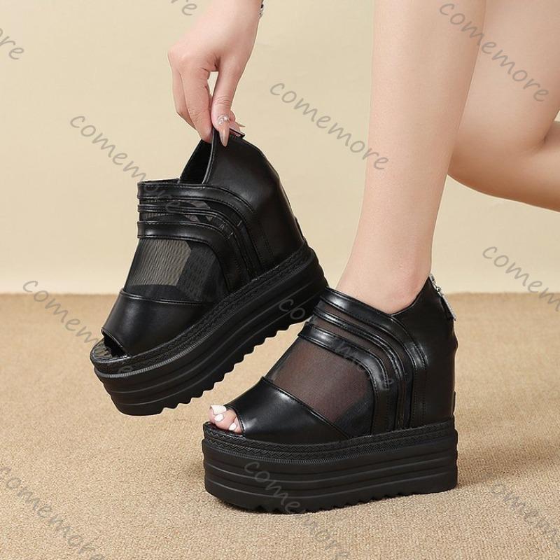 Модные сандалии Comemore с открытым носком для женщин, белые, черные, летние, на платформе, в стиле ретро, сетчатые, дышащие, на толстой подошве, римские, на высоком каблуке, сандалии