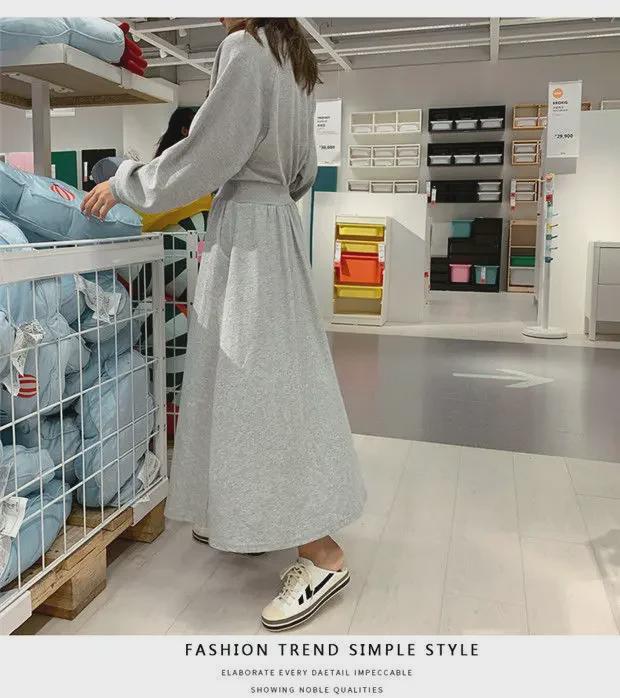 Korean Style Autumn/Winter Long Sleeve Waisted Sweater Dress for Women - Trendy Round Neck Design