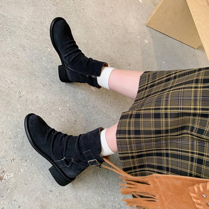 Новые женские кожаные ботинки с боковой молнией, из коровьего велюра, большого размера, женские ботинки на среднем каблуке, большого размера, женские ботинки, осенне-зимние кожаные ботинки Мартин