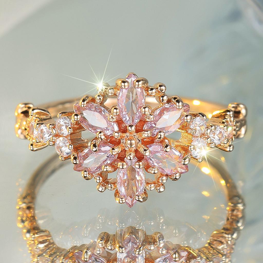 Милое женское кольцо с цветком из циркона, золотистого цвета, обручальное, очаровательное, свадебное украшение для женщин