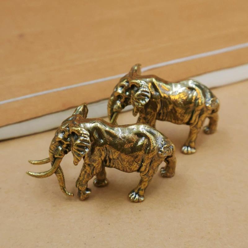 Antique Minature Mammoth Figurines Tea Pet Table Ornament Decorations Solid Copper Animal Crafts Home Decor Living Room