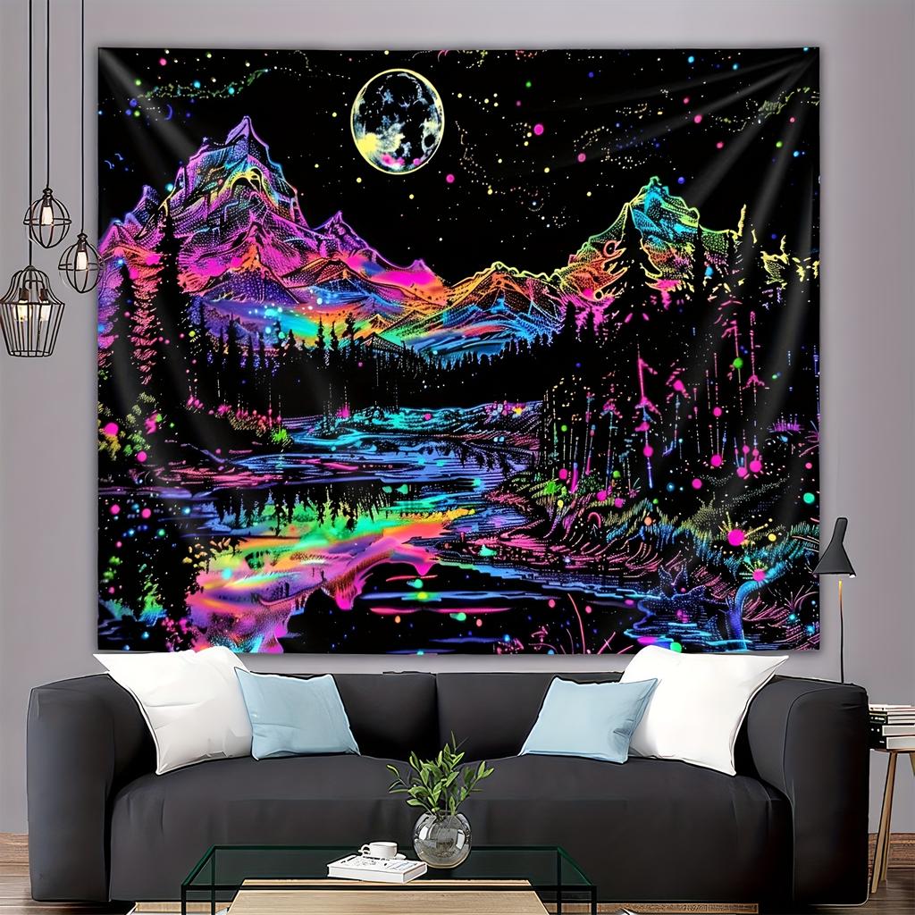 VIKAMA Neon Mountain Tapestry psychedelic Natural Wall Tapestry Living Room Bedroom Dormitory Home Aesthetic Decoration