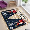 Navy Blue Christmas Rug with Red Reindeer and Tree Design, Festive Holiday Carpet with Snowflakes for Living Room Decor