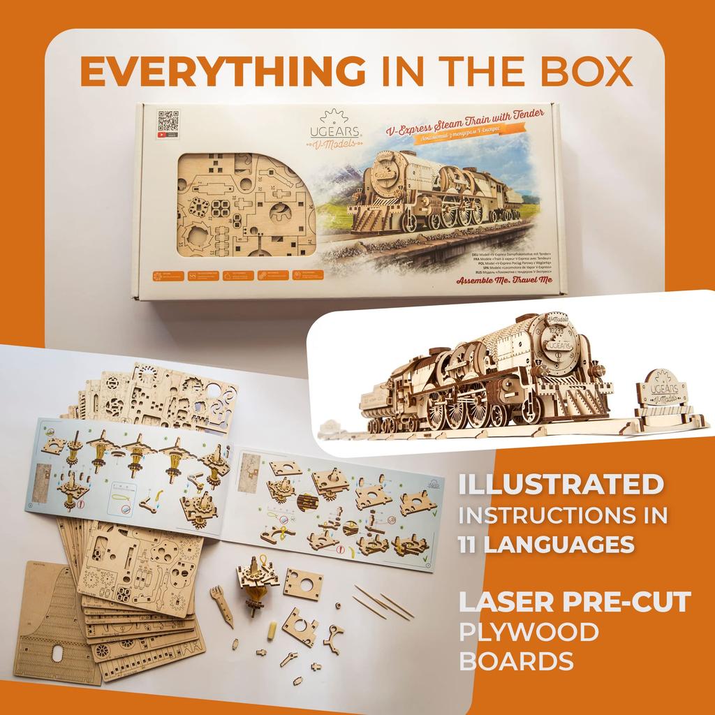 Ugears V Express Steam Locomotive 70058 Wooden Puzzle Craft Model Glue No Tools Required Intermediate