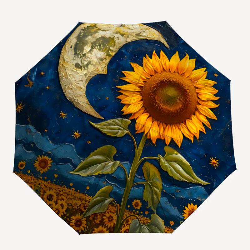 1pc Moon Sunflower Automatic Open/close Umbrella, 8-Rib sturdy structure, Auto Folding/Opening, Portable Travel Umbrella for Women,220