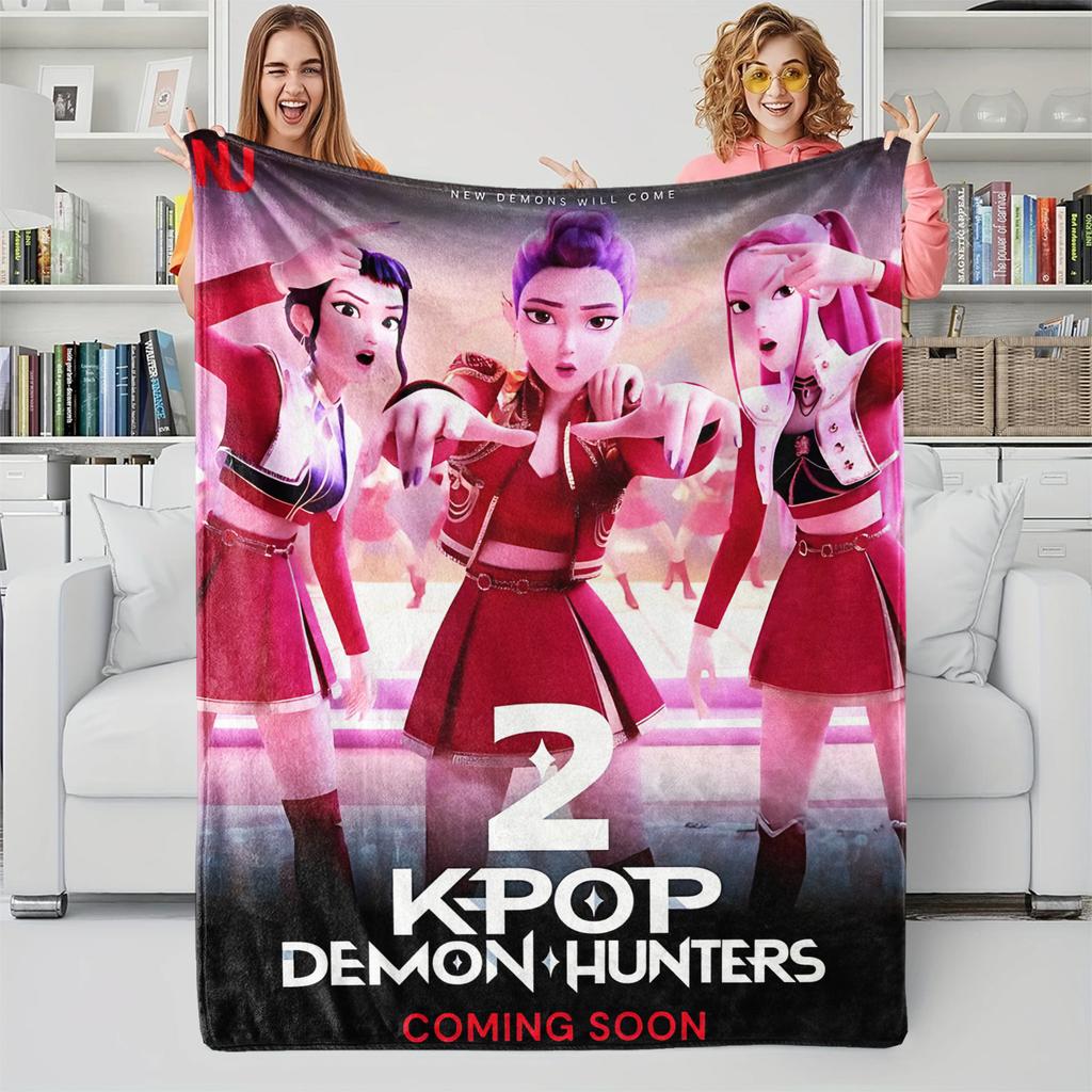 Фланелевое одеяло в тематике K-POP Охотники на демонов, Теплое плед-одеяло с горячим аниме-принтом, Подарок для фаната, Повседневное теплое одеяло