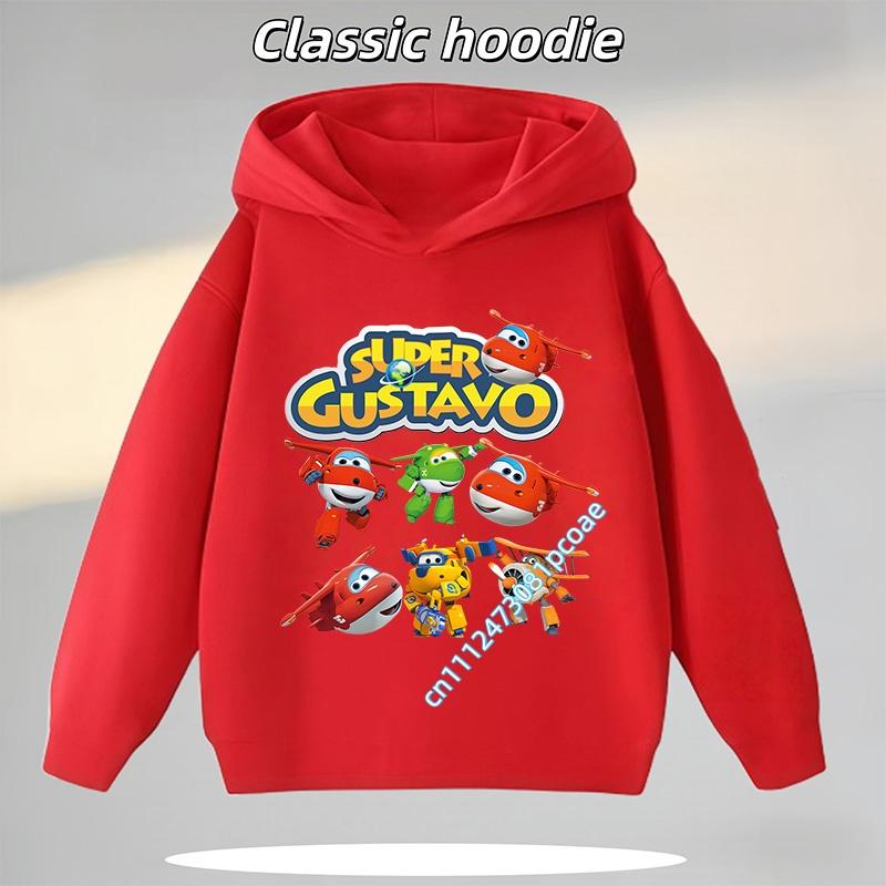 2026 Boys' Sport Shirt - Girls' Casual Top - Cartoon Print - Autumn/Winter Long-Sleeve Super Wings Children's Hooded Sweatshirt