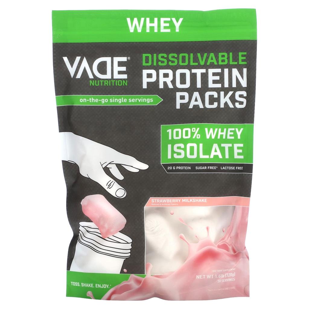 Vade Nutrition, Soluble Protein Pack, 100% Whey Isolate, Strawberry Milkshake, 1.6 lb (720 g)