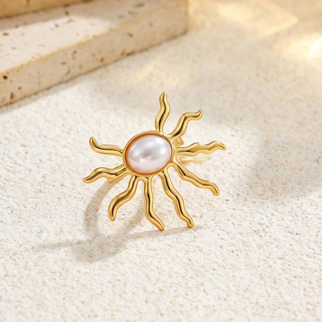 SHIXIN 6Pcs Creative Stainless Steel PVD18K Plated Gold Color Open Rings Women Trendy Imitation Pearl Finger Ring Daily Jewelry