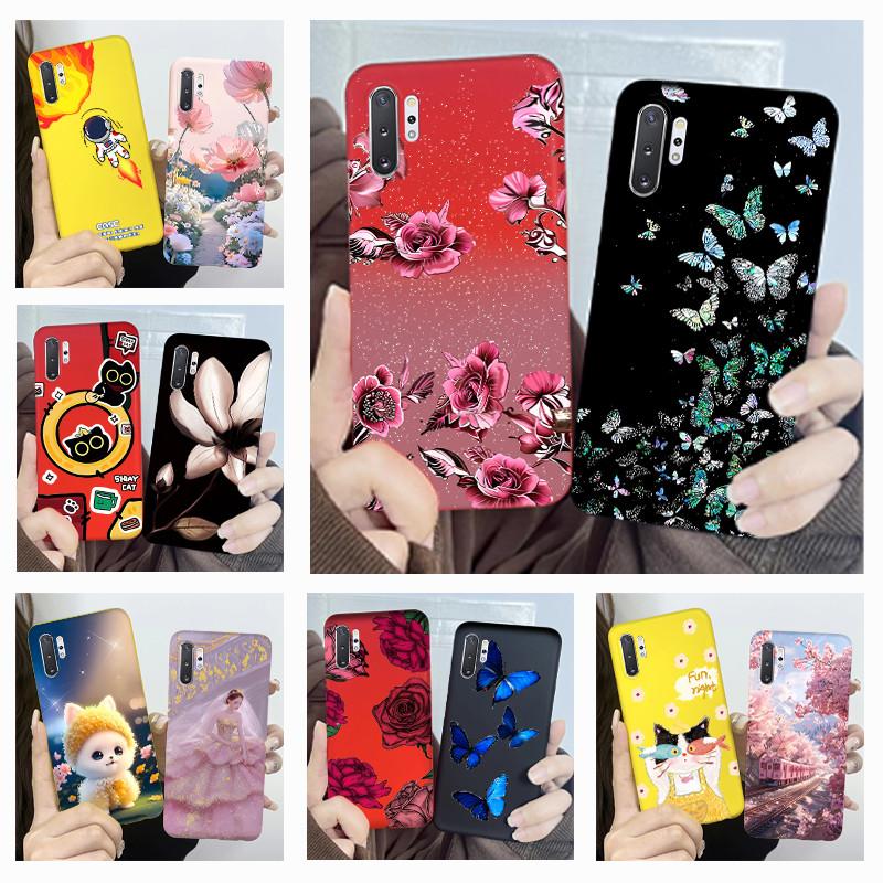 For Samsung Galaxy Note 10 Plus N970F N975F Phone Case Butterfly Flower Girl Design Soft Silicone TPU Back Housing Note10 Covers