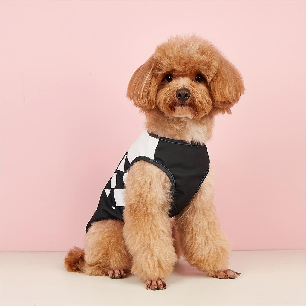 Color - Block Pet Vest, Black-White & Green-Orange Diamond Pattern Dog/Cat Clothes, Summer Breathable Small Pet Sleeveless Top