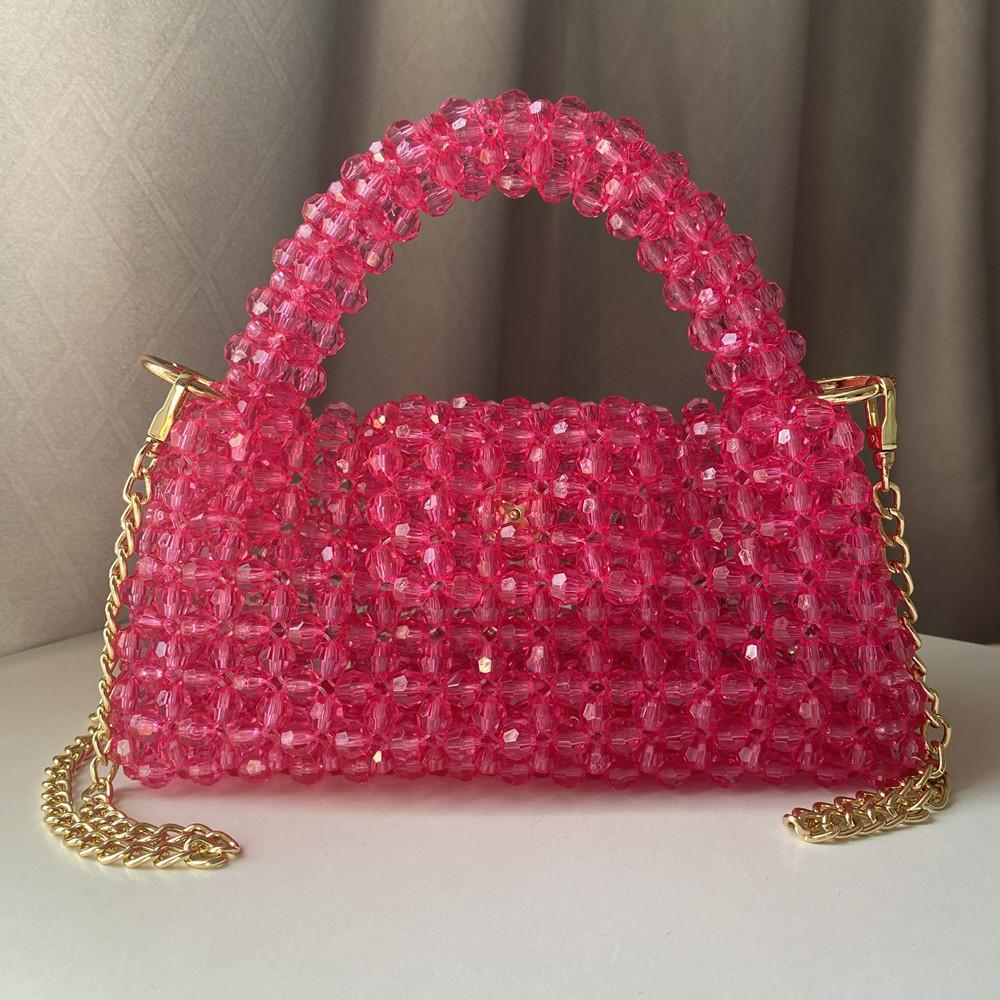 Handmade Bead Bag Big Hand Woven Handbags Unique Designer Ladies Party Bag Top Handle Phone Purses and Handbags