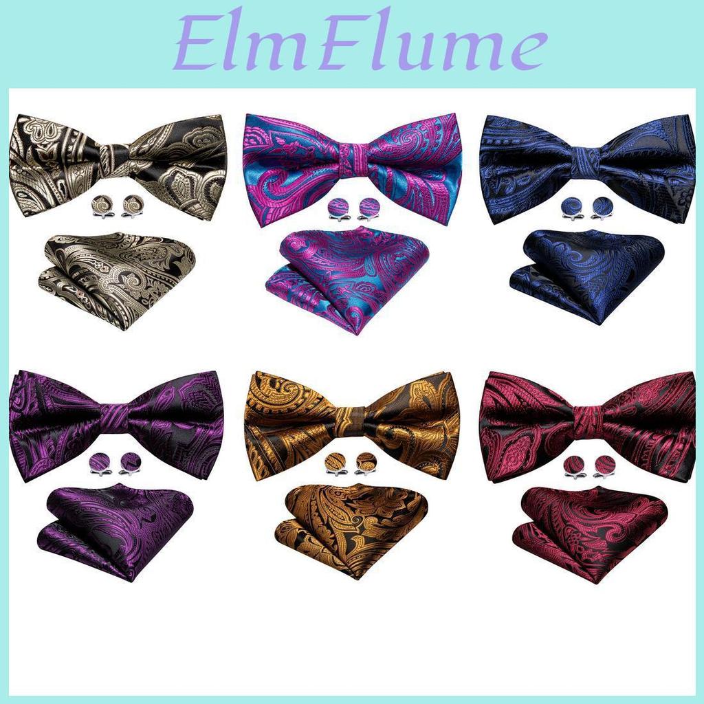 For Men Cravat Luxury Tie Jacquare Silk Paisley Bow Ties Hanky Cufflinks Set Wedding Party