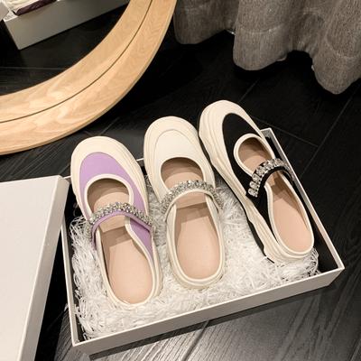 Туфли Мэри Джейн из парусины в стиле французской девушки, женские летние туфли на платформе с липучкой и стразами, повседневные туфли 6075