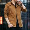 Autumn And Winter Men 'S Casual Cotton Washed Slim -Fit Stand -Collar Hooded Mid -Length Coat