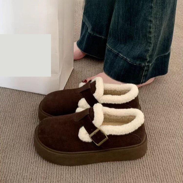 Теплые зимние Birkenstocks на толстой подошве, из бархата, снежные ботинки, обувь из шерсти и хлопка