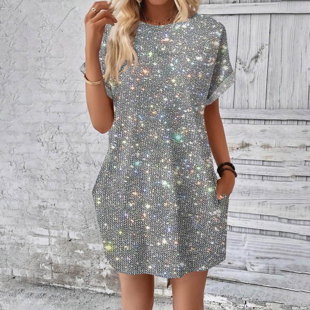 Женское модное летнее свободное платье-футболка средней длины с принтом и короткими рукавами