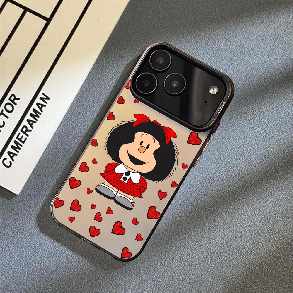 Мультяшный Милый M-Мафальда Чехол для Телефона Для iPhone 17 16 15 14 13 12 11 Pro Max Air Матовый Лазерный Аврора Ударопрочный Funda