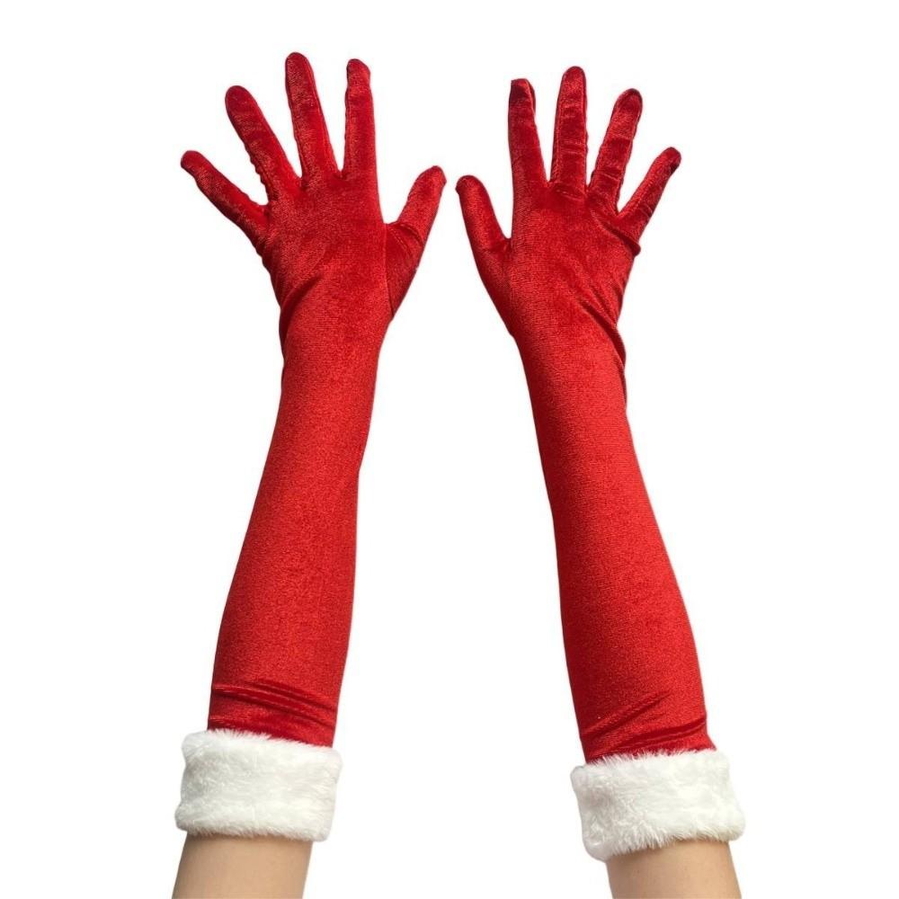 Plush Christmas Gloves Elastic Etiquette Mittens Retro Velvet Long Gloves Party