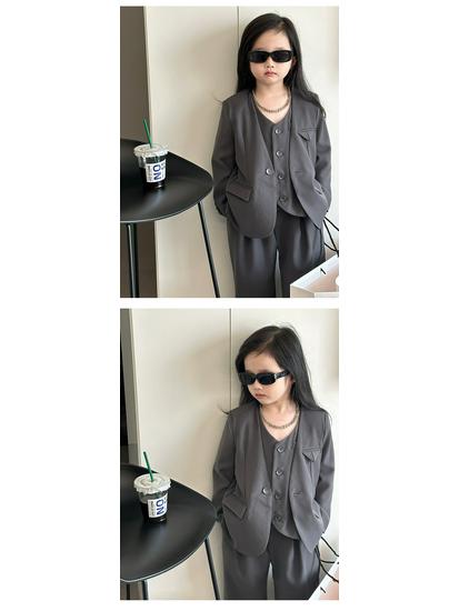 Осень 2025 Девочки Костюм-конфетка из 3 предметов - Блейзер в корейском стиле