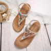 Retro Bohemian Flat Heels Sandals for Women Summer Rhinestone Beads Clip Toe Sandals Woman Lightweight Beach Flip Flops