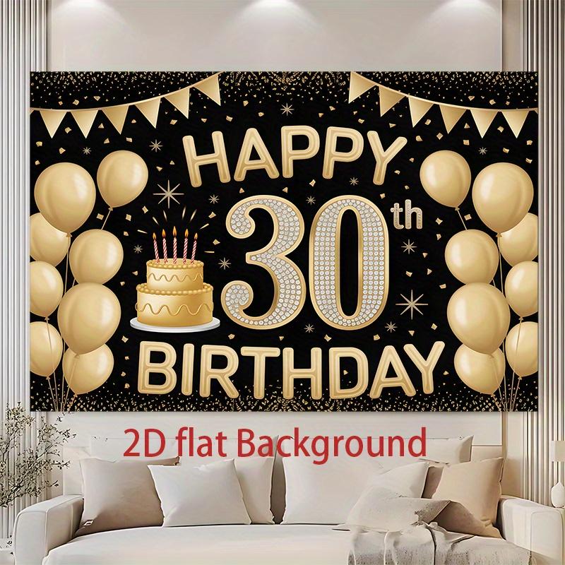 1pc Birthday & Wedding 30th Gift Box Cake Large Party Banner Golden Polyester