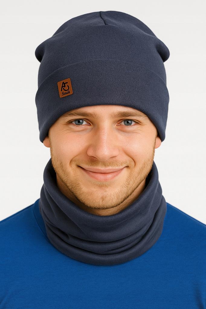 Set of Hat + Neck Warmer for Women and Men, Two-Layer Set, Warm Jeans