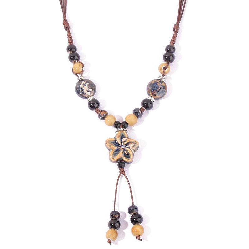 Vintage Bohemian Style Ceramic Beaded Woven Necklace For Women Girls Ethnic Style Long Necklace Jewelry Accessories Gifts