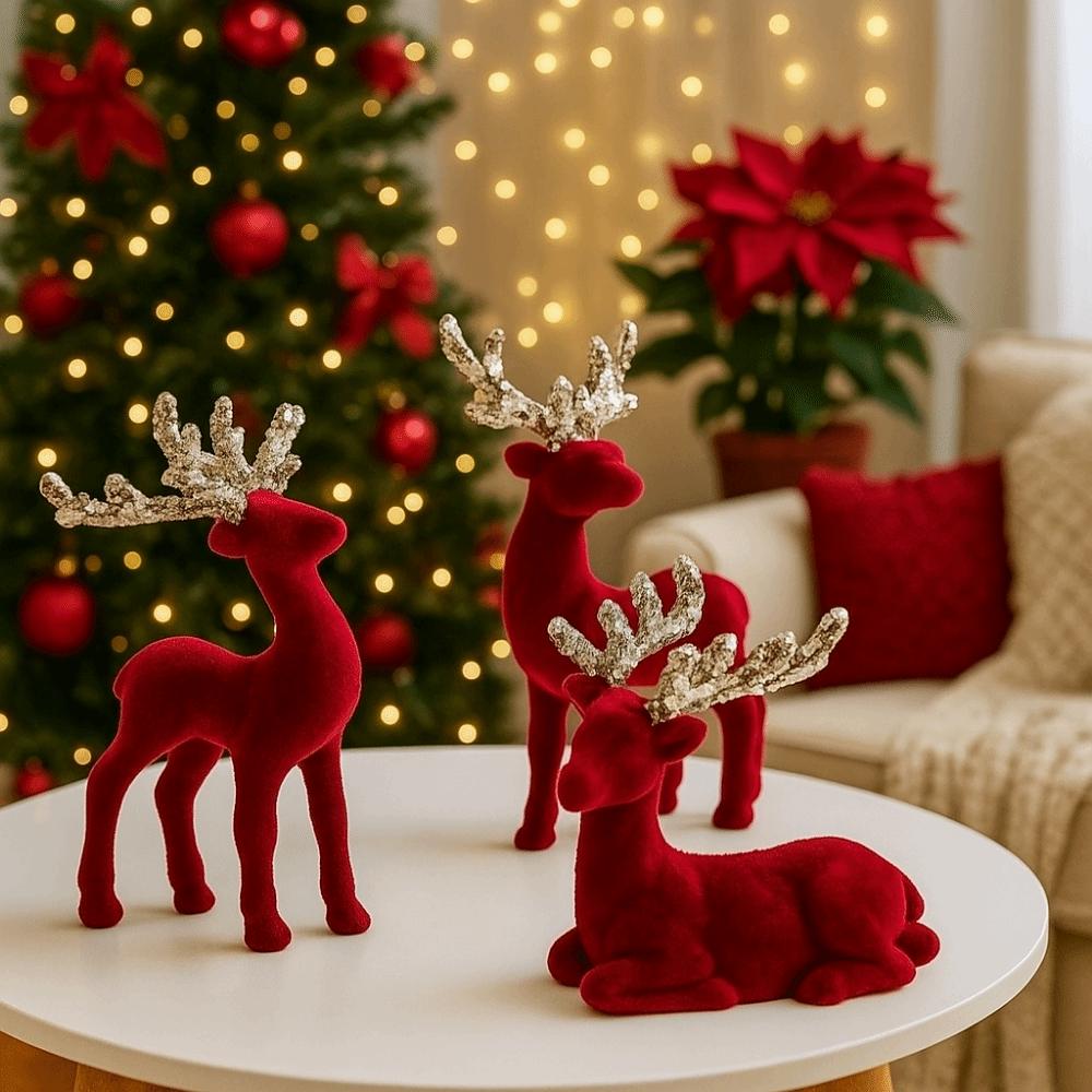 Флокированные Рождественские Украшения в виде Оленей, Бордовый Лось, Украшение в виде Оленя, Настольный Декор