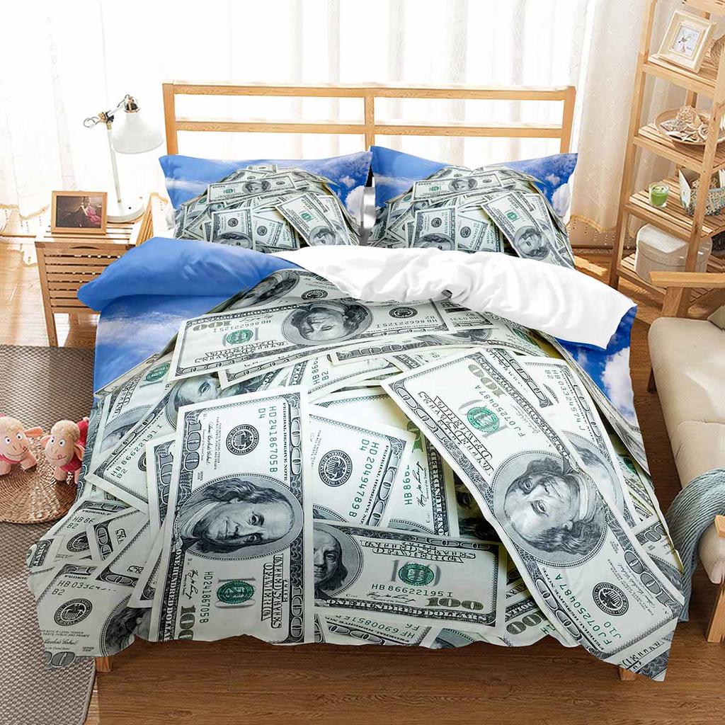 Комплект постельного белья 3D Modern с принтом в виде доллара, пододеяльник, яркий, 2/3 предмета, денежный узор, забавный размер King Queen