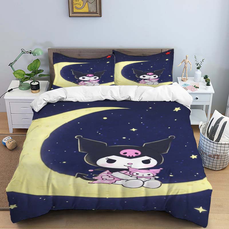 New Kuromi-themed Three-piece Bedding Set, Including Duvet Cover and Pillowcases, But Without Filling. A Great Holiday Gift.
