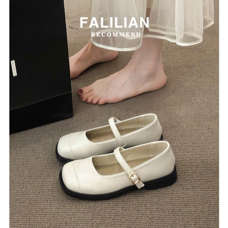 Literary and artistic low-heeled shallow mouth with Mary Jane small leather shoes commuting versatile Doudou shoes summer new single shoes