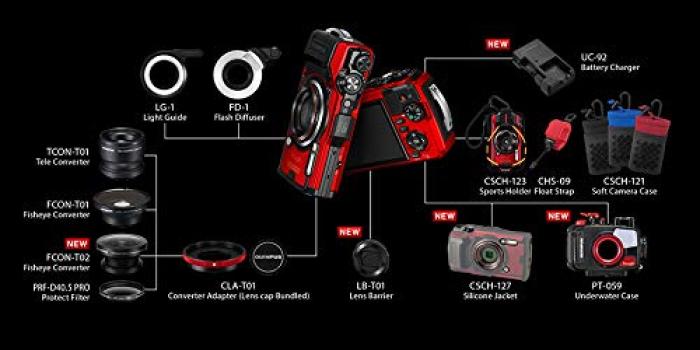 Цифровая камера OM Tough Black 12 мегапикселей CMOS Водонепроницаемость 15 м Грузоподъемность 100 кгс GPS СИСТЕМА/OLYMPUS TG-6 F2.0 Встроенный Wi-Fi TG-6BLK