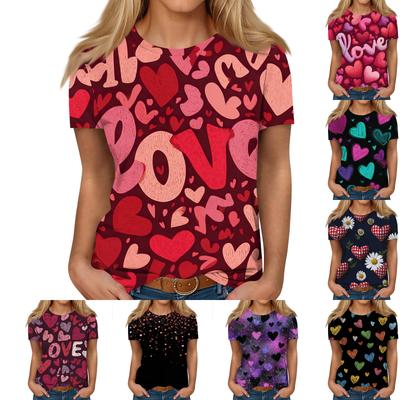 Женский повседневный модный топ/футболка с коротким рукавом с принтом ко Дню святого Валентина