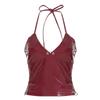 High Street Sexy Babes Chic Beauty Back Camisoles American Style PU Glossy Backless Cropped Trim Tops Fashion V-neck Red Vest