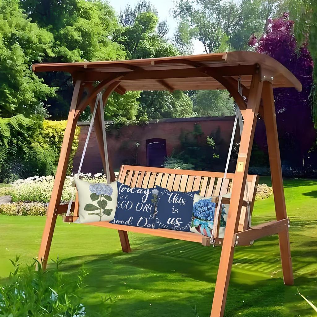 Синие цветы Наволочки для декоративных подушек 18"x18" Набор из 4 штук, Весенние наволочки для уличных подушек, Домашние декоративные наволочки с цветочным принтом для дивана, софы, спальни