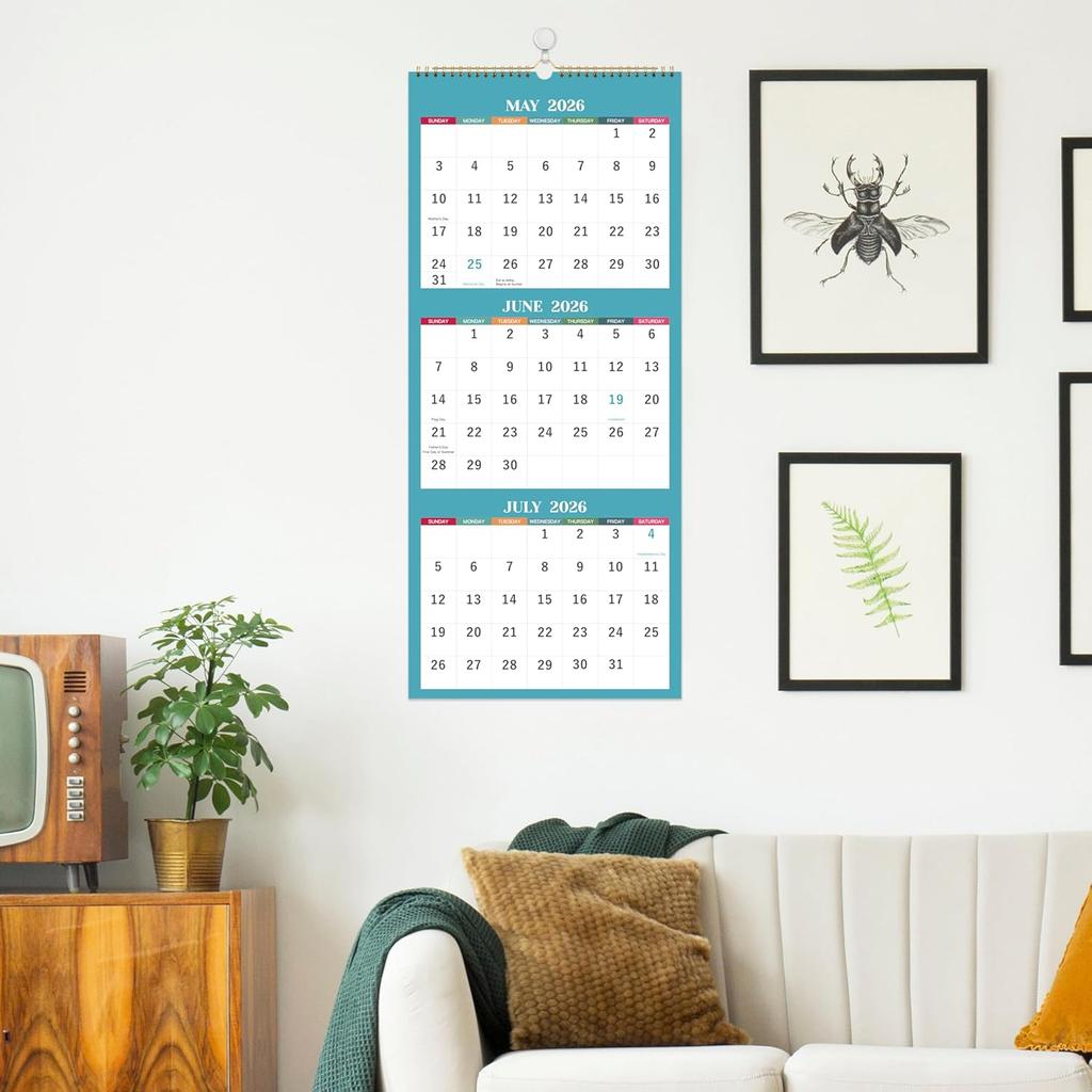 2026 Wall Calendar - 3 Month Wall Calendar 2026, Jan 2026 - Dec 2026, 11.25" x 26", 3 Month Calendar 2026, 3 Month Vertical Calendar with Thick Paper