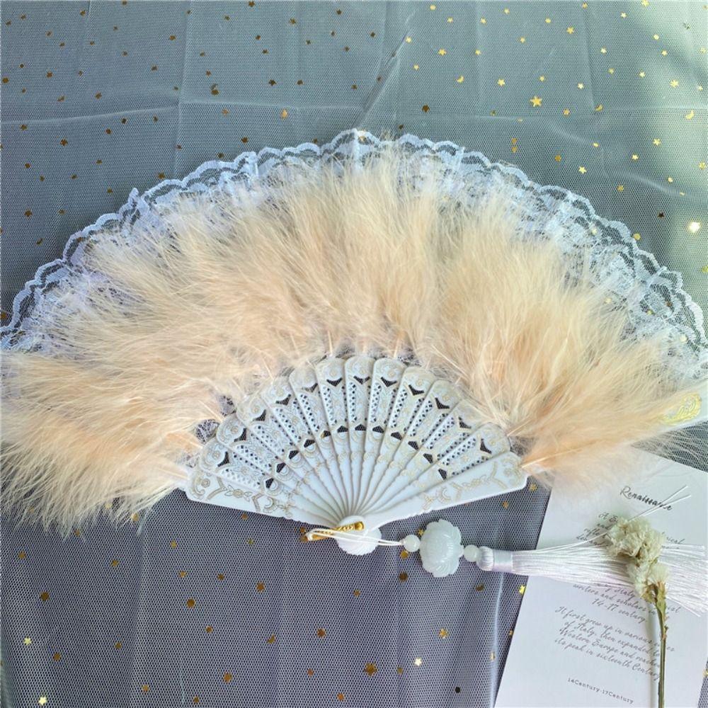 Retro Artificial Feather Fan Handheld Folding Fan Faux Feather Plush Fan  Dance Performance