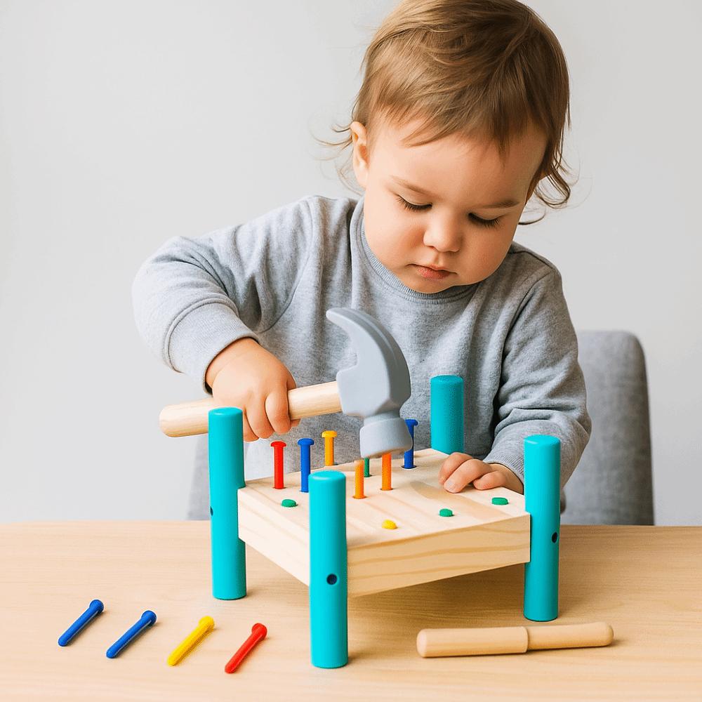 Wood Knock Nails Tool Toy Montessori Baby Hammer Hit Wooden Toys  Hand-eye Coordination