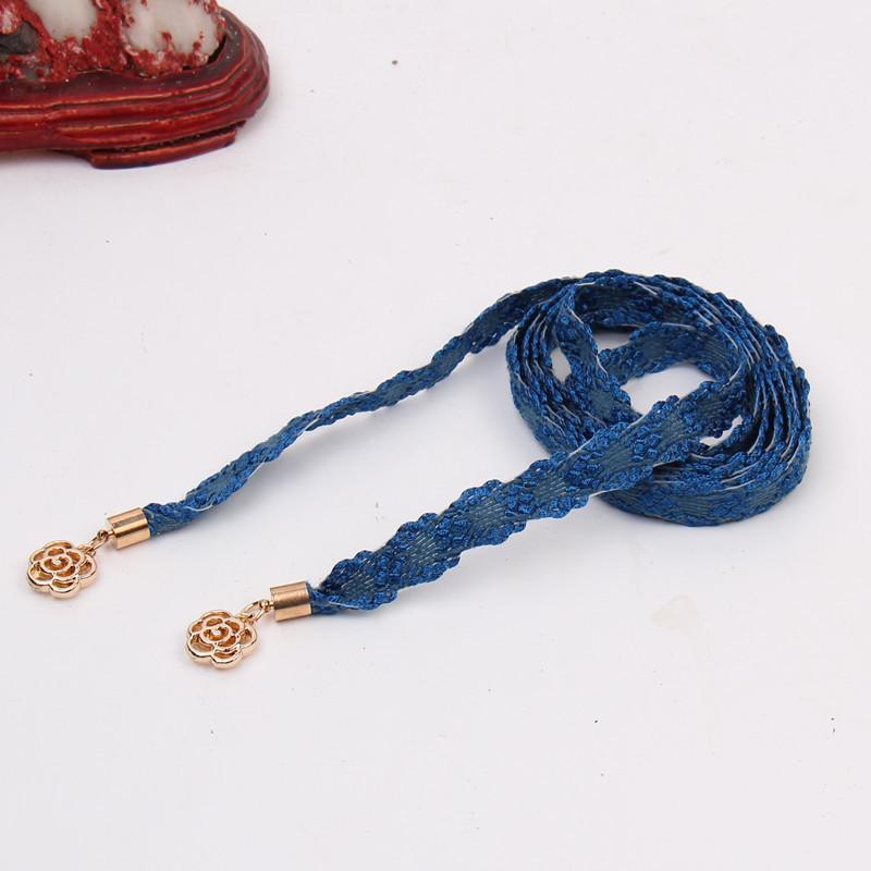 Waist Rope Flower Buckle Thin Lady Belt Black And Blue Skirt Decorative Belt Red Seal Alloy Flower Buckle