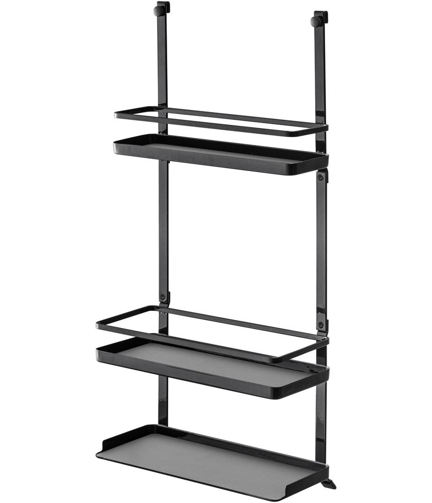 Yamazaki Jitsugyo 4837 Range Food Seasoning 3 Tower Большая вместимость кухонной полки с силиконовым ковриком, ярусы, черный, прибл.. Ш27,5XГ14XВ57см