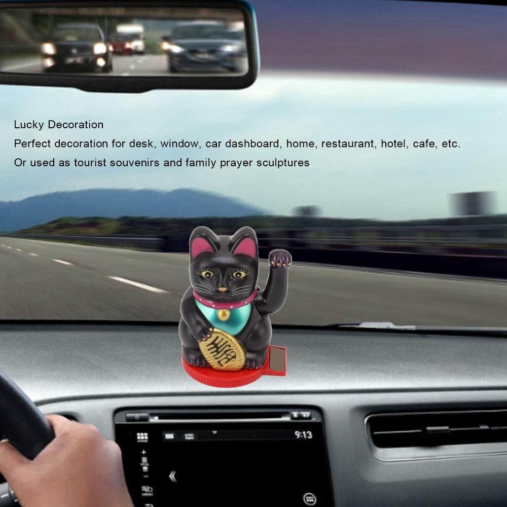 Plastic Rotatable Base Fortune Cat White & Gold & Black Car Dashboard Cat Ornament  Home Decoration